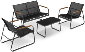 Gröner Black Garden Furniture Set with Sofa, Chairs and Table