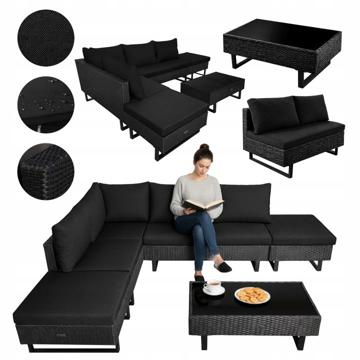 Large Black Modular Technorattan Garden Corner Set