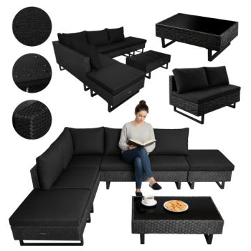 Large Black Modular Technorattan Garden Corner Set