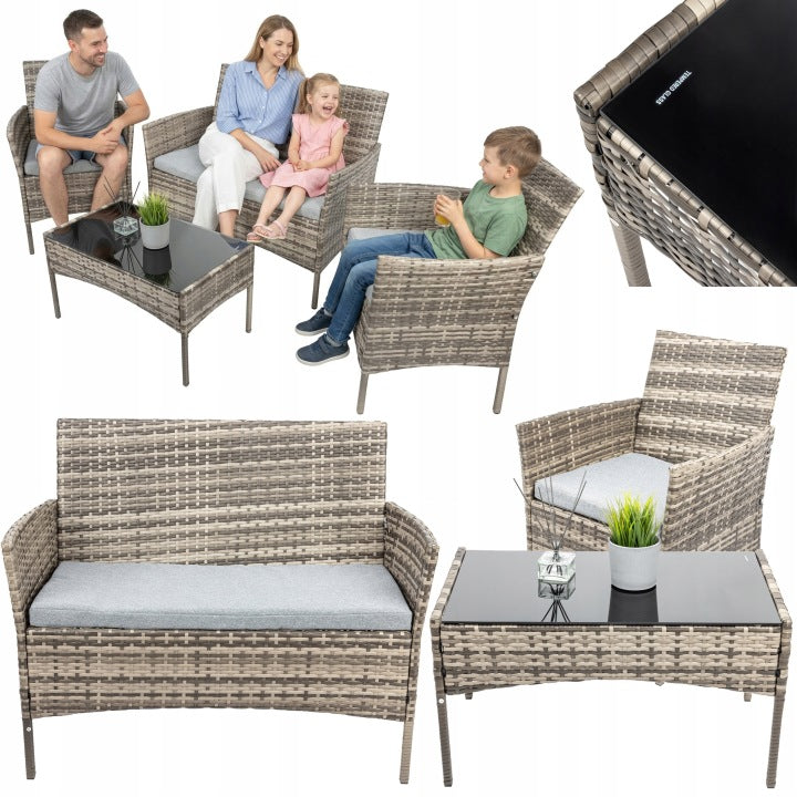 Grey Technorattan Lounge Set with Sofa, Armchairs and Coffee Table