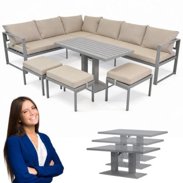 NM-21G Brown Garden Corner Set with Lift-Top Table and Three Poufs