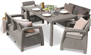 Keter Corfu Fiesta Beige Garden Dining Set with Sofa, Armchairs and Table