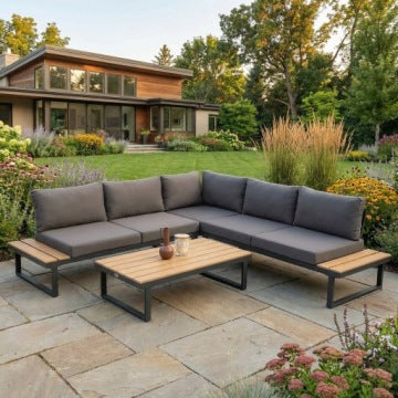 Emerson Grey Garden Corner Lounge Set with Wooden Inserts
