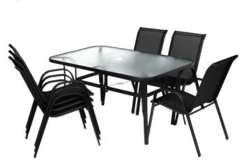 Six-Person Black Garden Dining Set with Table and Chairs