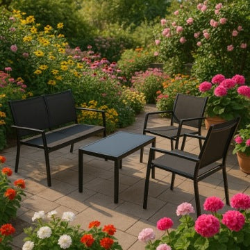 Jumi Black Garden Lounge Set with Table, Armchairs and Sofa