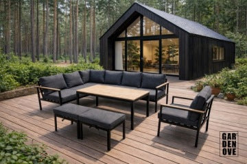 Gardenove Grey Nine-Person Corner Garden Dining Set with High Table