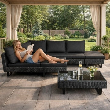 Large Black Modular Technorattan Garden Corner Set