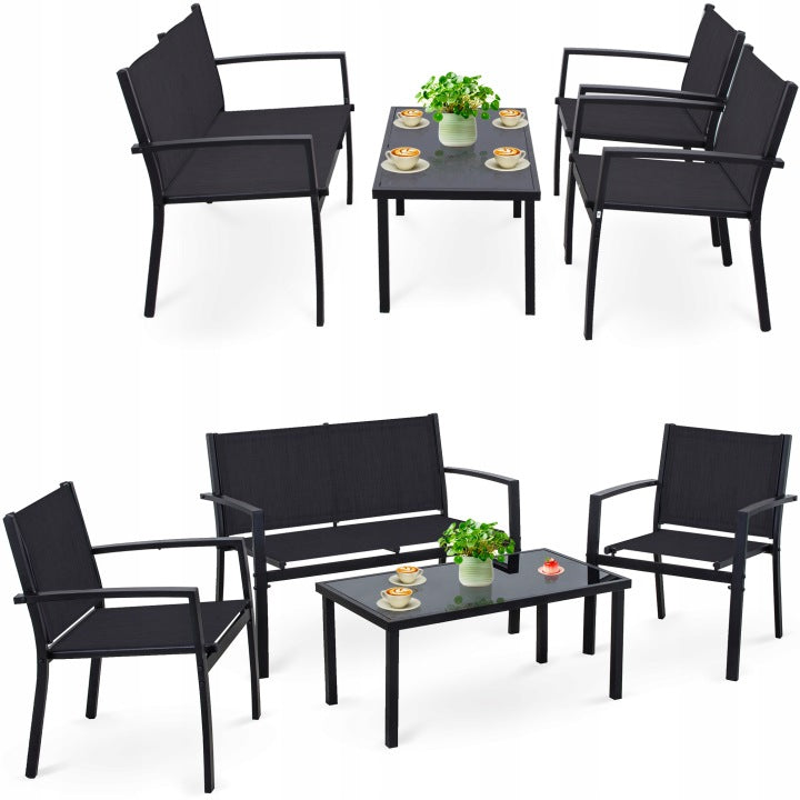 Jumi Black Garden Lounge Set with Table, Armchairs and Sofa